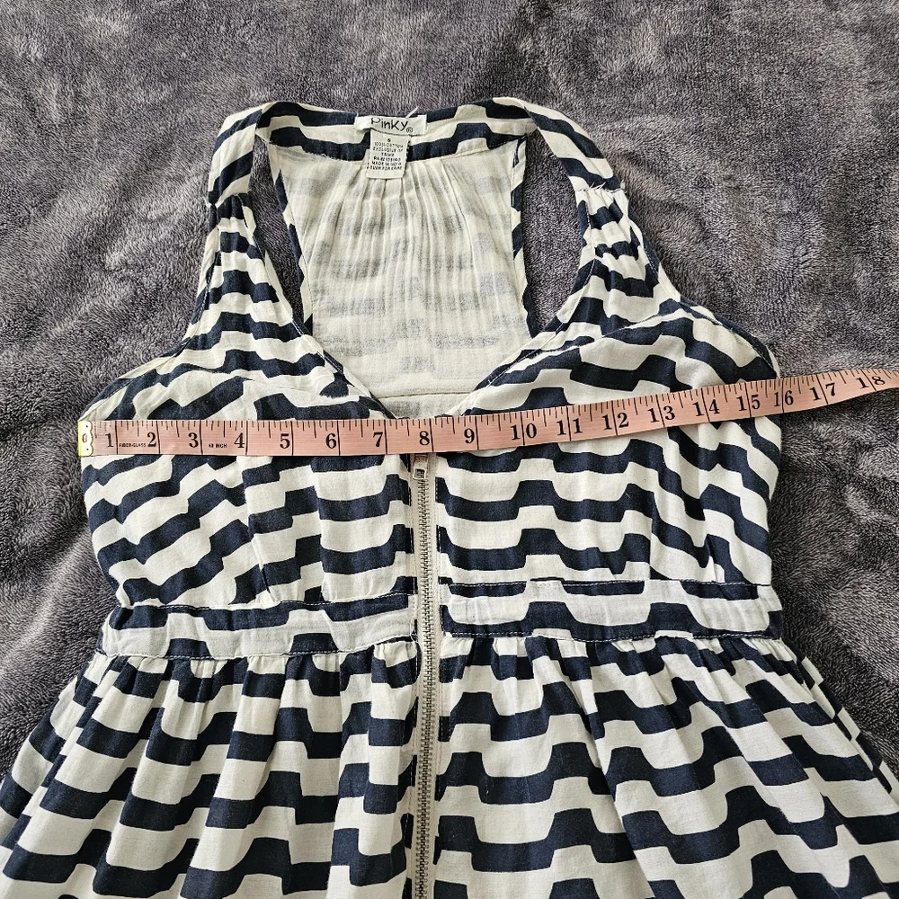 Pinky Striped Nautical Dress Cotton Racer Back Navy Blue/ Light Beige Small - Picture 11 of 11